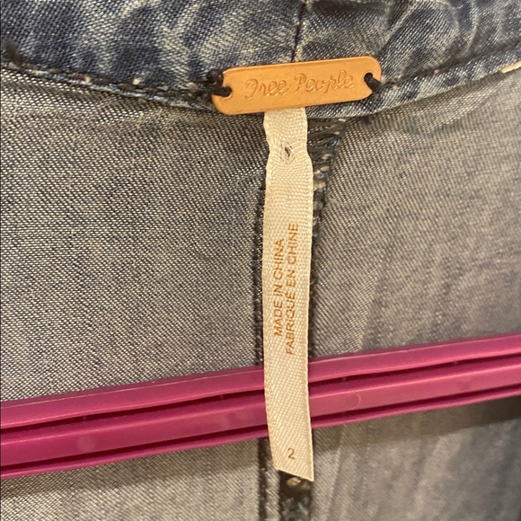 Free People Lou Chambray Denim Blue Jumpsuit Women’s Size 2 Coastal Cowgirl - Picture 5 of 11